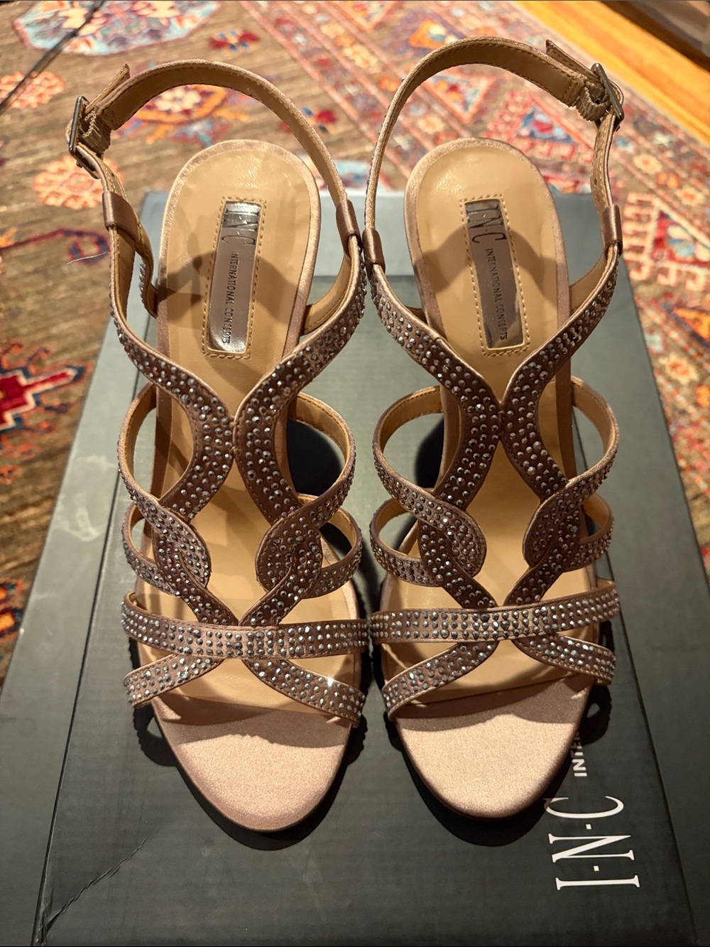 INC International Concepts Rose Gold Strappy Rhinestone Heels